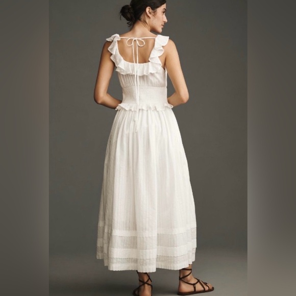 NWT Anthropologie Pilcro White Cotton Ruffle Maxi Dress Smocked Waist Size S - Picture 4 of 15
